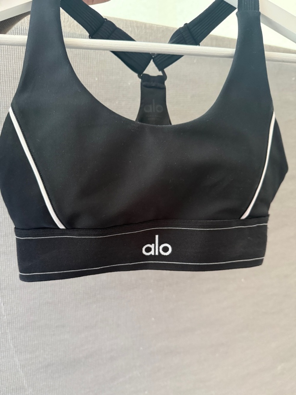 ALO Yoga Black Sports Bra with White Accents